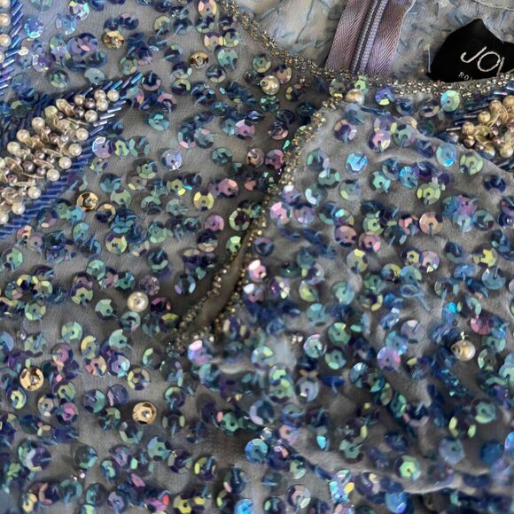 Jovani Women's VTG Dress Tunic Glam Artsy Beaded Sequin Blue Silver Size Small - Picture 7 of 12